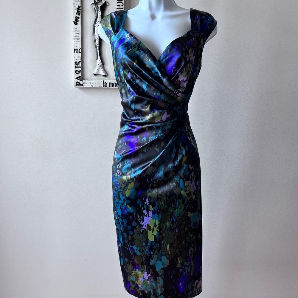London Time Satin Printed Sheath Dress Size 12